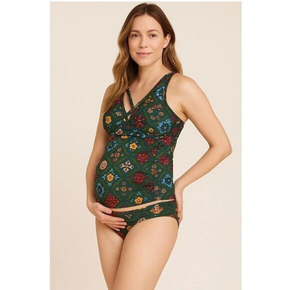 A Pea in the Pod Maternity Floral Tankini Two-Piece Swimsuit Set Size Small - Picture 1 of 13